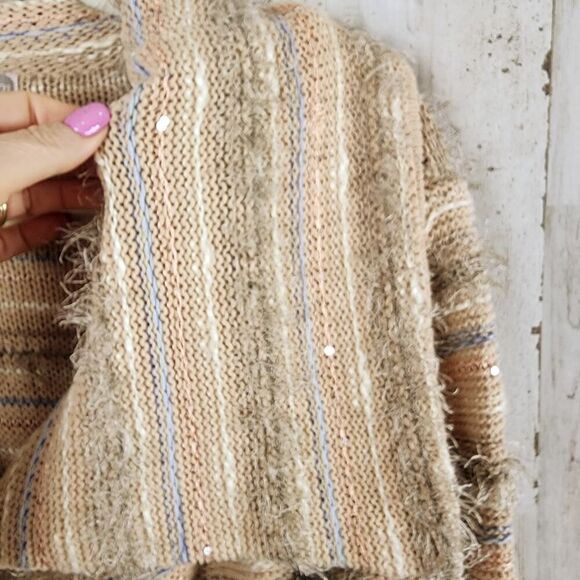 Love 21 Eyelash Belted Cardigan Sweater Tan Size Medium - Picture 7 of 10